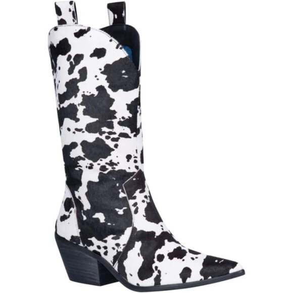 ⭐ Women's Cow Print Cowboy Boots - Mid Calf Western Cowgirl Boots - Picture 3 of 3